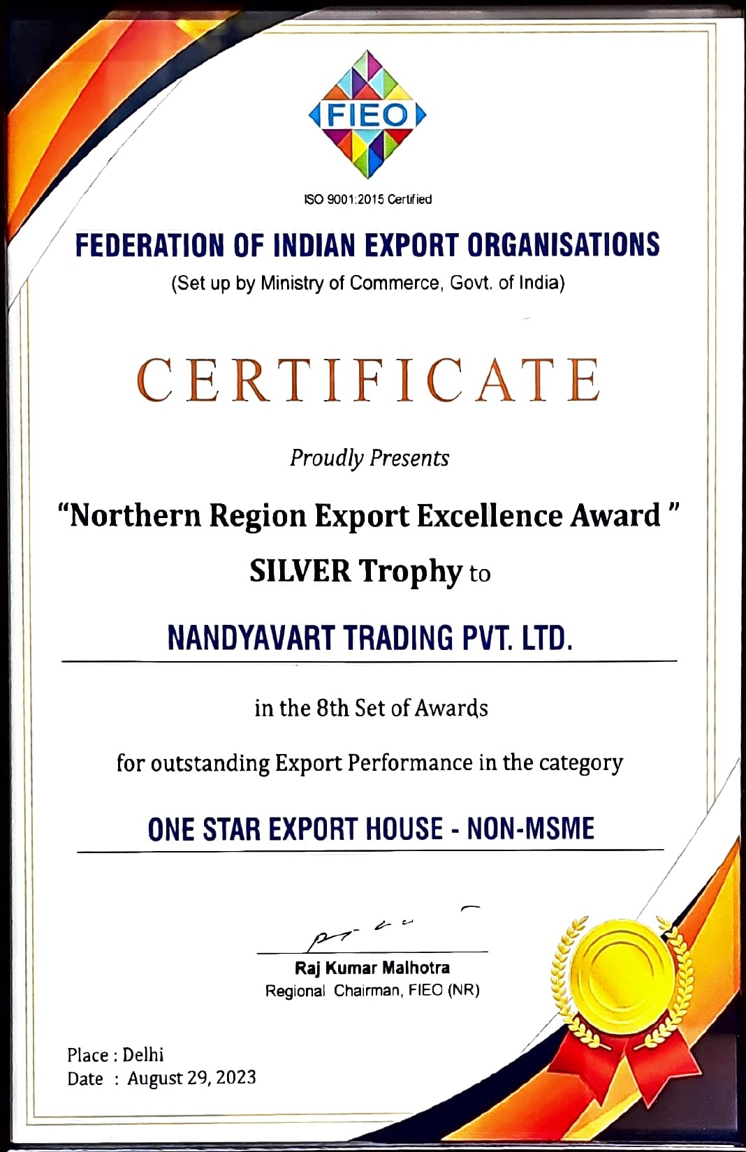 Nandyavart Group Export Excellence Award Silver Trophy